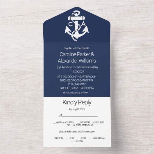 Blaue Hochzeit der Seestreitkräfte All In One Einladung (Innen Boden)