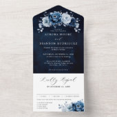 Blaue Hochzeit der Spatennacht mit floraler Botani All In One Einladung (Innen Boden)