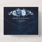 Blaue Hochzeit der Spatennacht mit floraler Botani All In One Einladung (Rückseite)