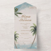 Blaue Hochzeit des tropischen Strandes All In One Einladung (Innen Boden)