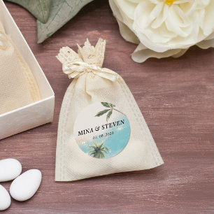 Blaue Hochzeit des tropischen Strandes Runder Aufkleber