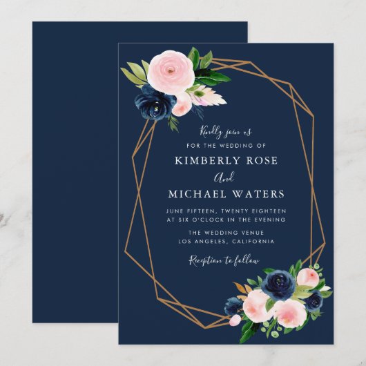 Blaue Hochzeit Einladung (Vorne/Hinten)