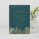 Blaue Hochzeit im Winterschnee Einladung (Stehend Vorderseite)