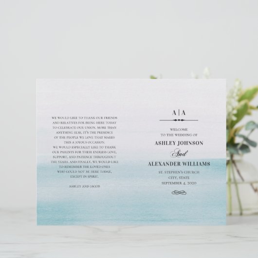 Blaue Hochzeit in Aquarellen. Elegantes Programm g (Stehend Vorderseite)