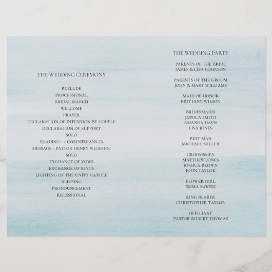 Blaue Hochzeit in Aquarellen. Elegantes Programm g (Rückseite)