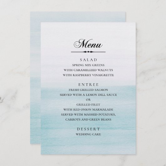 Blaue Hochzeit in Aquarellen. Klassisch elegant na Menükarte (Vorne/Hinten)