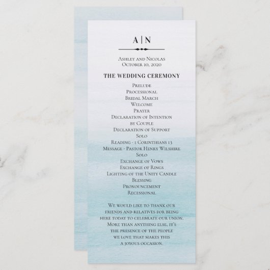 Blaue Hochzeit in Aquarellen. Klassischer nautisch Programm (Vorne/Hinten)