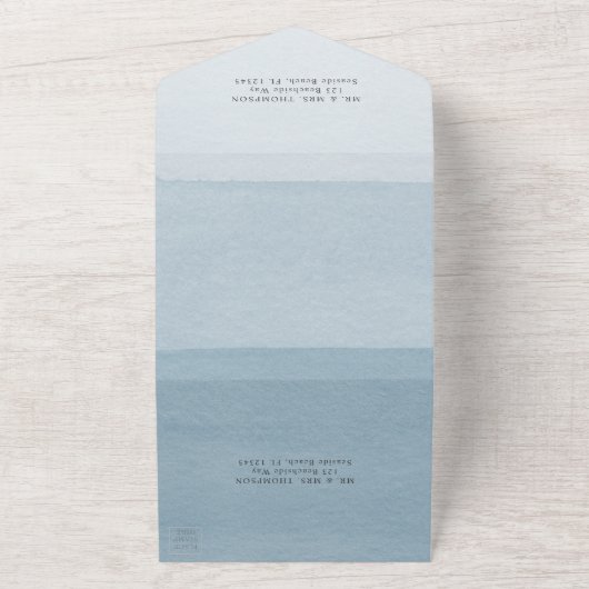 Blaue Hochzeit in Aquarelltönen - alles in einer E All In One Einladung (Außenbereich)