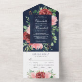 Blaue Hochzeit in Burgund und Rosa All In One Einladung (Innen Boden)