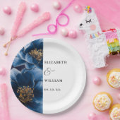 Blaue Hochzeit in Navy Elegant Moderne Blumenhochz Pappteller (Party)