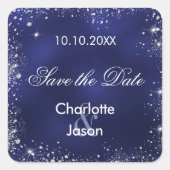 Blaue Hochzeit in Navy Silber Save the Date Quadratischer Aufkleber (Vorderseite)