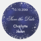 Blaue Hochzeit in Navy Silber Save the Date Runder Aufkleber (Vorderseite)