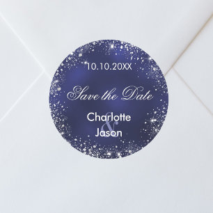 Blaue Hochzeit in Navy Silber Save the Date Runder Aufkleber