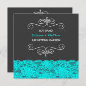 Blaue Hochzeit in Schwarz und Aquamarin Einladung (Vorne/Hinten)