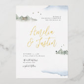 Blaue Hochzeit in Urlaubsort Folieneinladung (Vorderseite)