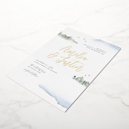 Blaue Hochzeit in Urlaubsort Folieneinladung (Gedreht)