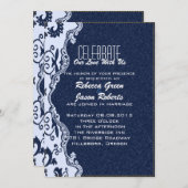 Blaue Hochzeit mit blauem Denim-Spitz Einladung (Vorne/Hinten)