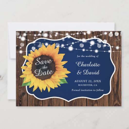 Blaue Hochzeit mit blauen, rustikalen Holzleuchten Save The Date (Vorderseite)