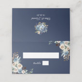 Blaue Hochzeit mit blauer Wasserfarbe Rustikale Bl Platzkarte (Außenseite Aufgefaltet)