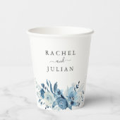 Blaue Hochzeit mit Blumen Pappbecher (Rückseite)