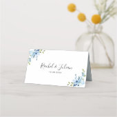 Blaue Hochzeit mit Blumen Platzkarte (Rückseite)