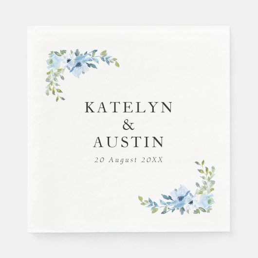 Blaue Hochzeit mit Blumen Serviette (Vorderseite)
