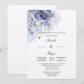 Blaue Hochzeit mit Blumenwasser Einladung (Vorne/Hinten)