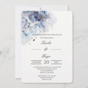 Blaue Hochzeit mit Blumenwasser Einladung