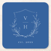 Blaue Hochzeit mit botanischem Wappen Rechteckiger Pappuntersetzer (Vorderseite)