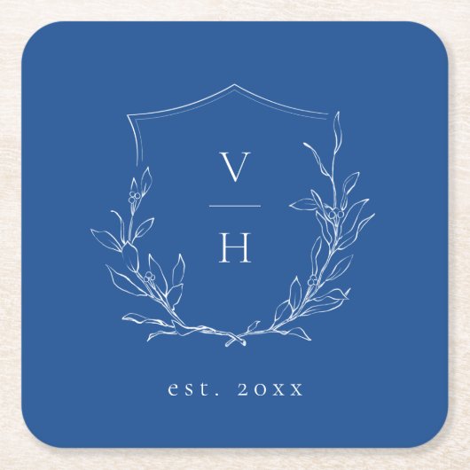 Blaue Hochzeit mit botanischem Wappen Rechteckiger Pappuntersetzer (Vorderseite)