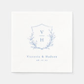 Blaue Hochzeit mit botanischem Wappen Serviette (Vorderseite)