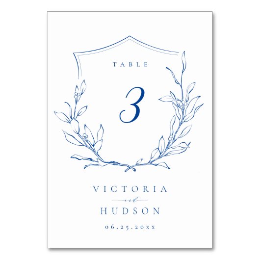 Blaue Hochzeit mit botanischem Wappen Tischnummer (Rückseite)