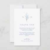 Blaue Hochzeit mit botanischen Blätter Dankeskarte (Vorderseite)