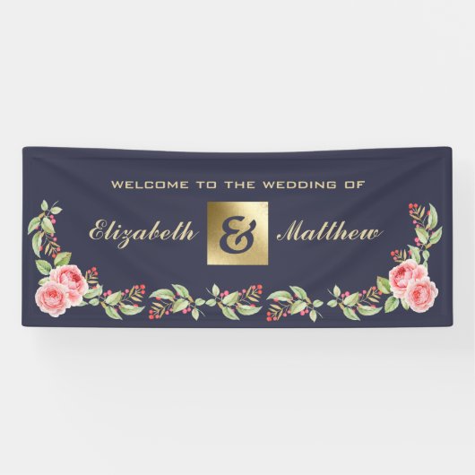 Blaue Hochzeit mit floralen Farben Banner (Horizontal)