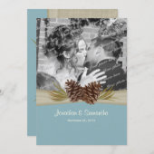 Blaue Hochzeit mit Foto von Pinien Einladung (Vorne/Hinten)
