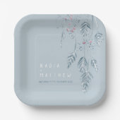 Blaue Hochzeit mit geätztem Grasbeeren im Winter Pappteller (Vorderseite)