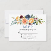 Blaue Hochzeit mit gemischten Blumen RSVP Karte (Vorderseite)