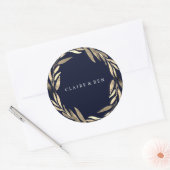 Blaue Hochzeit mit goldenem Leaf Runder Aufkleber (Umschlag)
