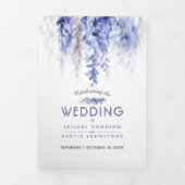 Blaue Hochzeit mit grauem Wasser Dreifach Gefaltete Einladung (Cover)