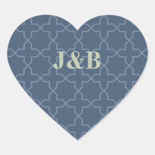 Blaue Hochzeit mit Latticework-Muster Herz-Aufkleber