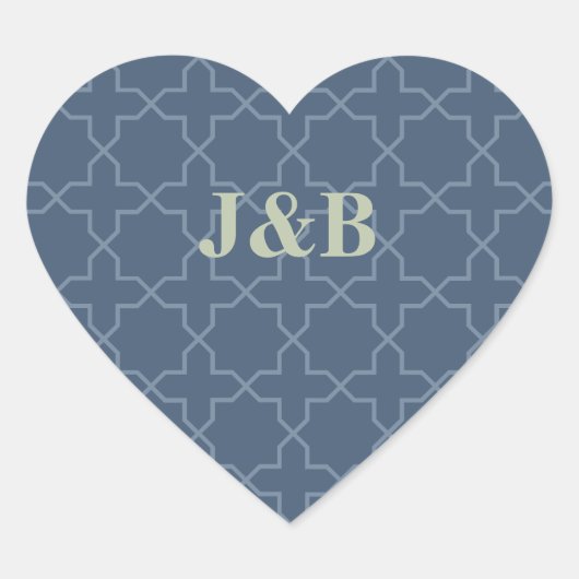Blaue Hochzeit mit Latticework-Muster Herz-Aufkleber (Vorderseite)