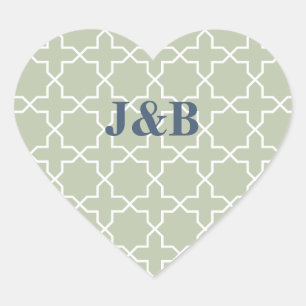 Blaue Hochzeit mit Latticework-Muster Herz-Aufkleber