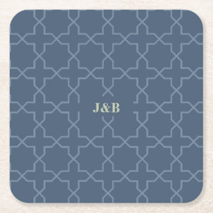 Blaue Hochzeit mit Latticework-Muster Rechteckiger Pappuntersetzer