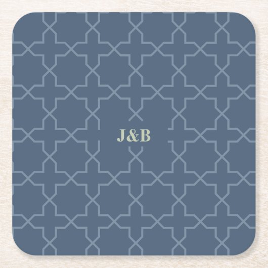 Blaue Hochzeit mit Latticework-Muster Rechteckiger Pappuntersetzer (Vorderseite)
