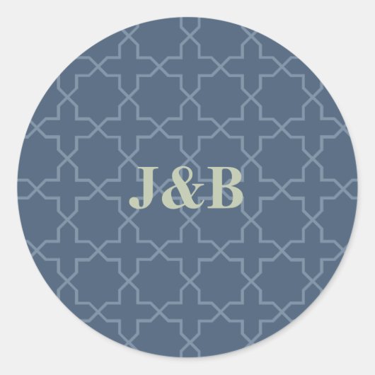 Blaue Hochzeit mit Latticework-Muster Runder Aufkleber (Vorderseite)
