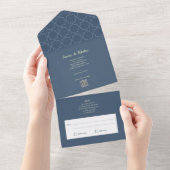 Blaue Hochzeit mit Latticework Pattern All In One Einladung (Abreißen)