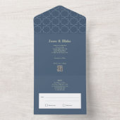 Blaue Hochzeit mit Latticework Pattern All In One Einladung (Innen Boden)