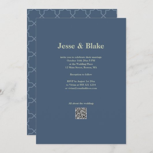 Blaue Hochzeit mit Latticework Pattern Einladung (Vorne/Hinten)