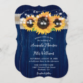 Blaue Hochzeit mit Sonnenblumen Einladung (Vorne/Hinten)