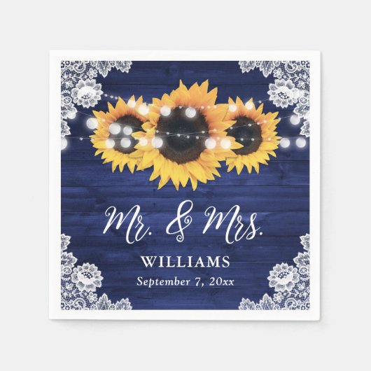 Blaue Hochzeit mit Sonnenblumen Serviette (Vorderseite)